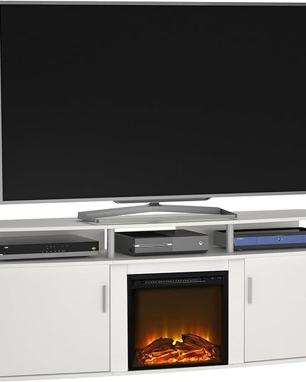 Ameriwood Home Carson Electric Fireplace TV Console for TVs up to 70", White - LeafyLoom