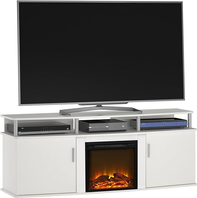 Ameriwood Home Carson Electric Fireplace TV Console for TVs up to 70", White - LeafyLoom