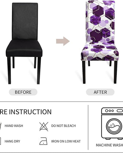 Gibelle Dining Room Chair Covers Set of 6, Soft Stretch Kitchen Chair Covers Slipcover Protector, Removable Washable Geometric Parson Chair Covers 6 Pack, Purple Gibelle