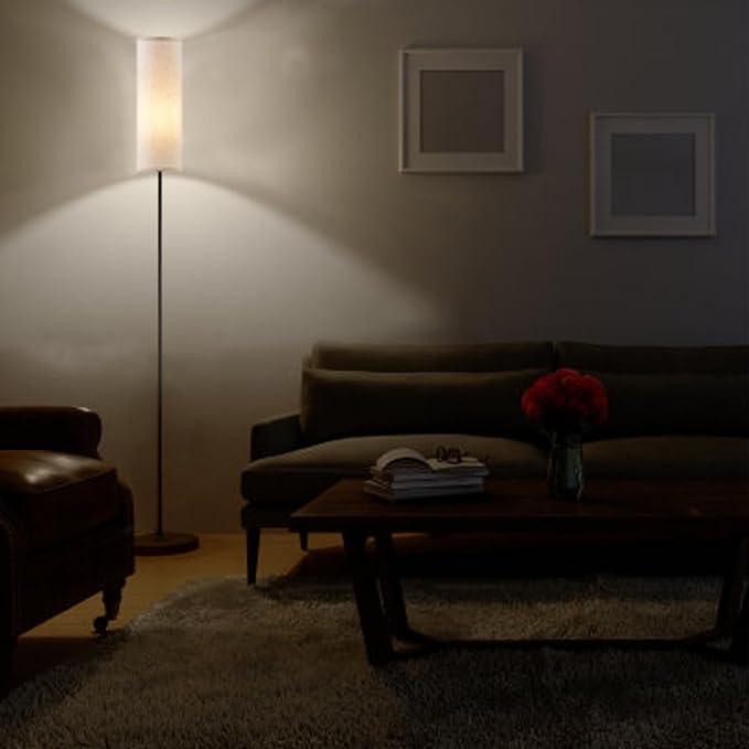 LED Floor Lamp Simple Design, Modern Floor Lamp with Shade, Tall Lamps for Living Room Bedroom Office Dining Room Kitchen, Black Pole Lamp with Foot Switch (Bulb Included) - LeafyLoom