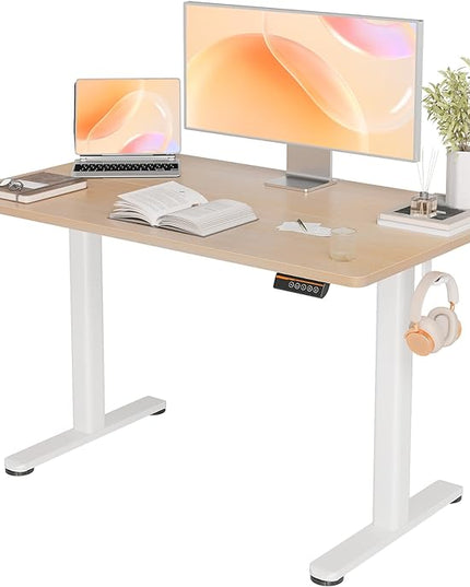 Electric Standing Desk, Adjustable Height Stand up Desk, 48x24 Inches Sit Stand Home Office Desk with Splice Board,Natural Top - LeafyLoom