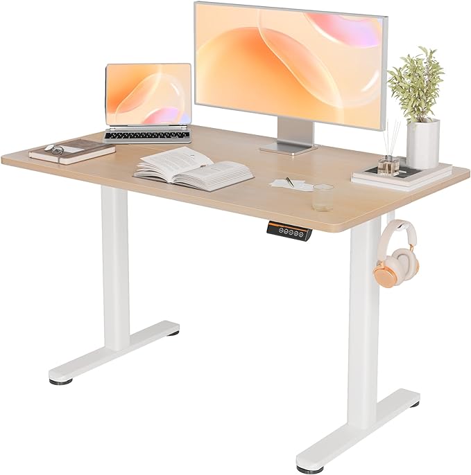 Electric Standing Desk, Adjustable Height Stand up Desk, 48x24 Inches Sit Stand Home Office Desk with Splice Board,Natural Top - LeafyLoom