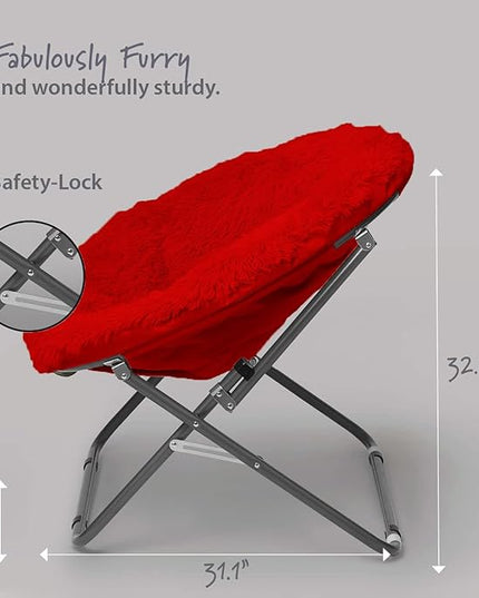 Oversized Mongolian Faux Fur Saucer Chair, Red - LeafyLoom