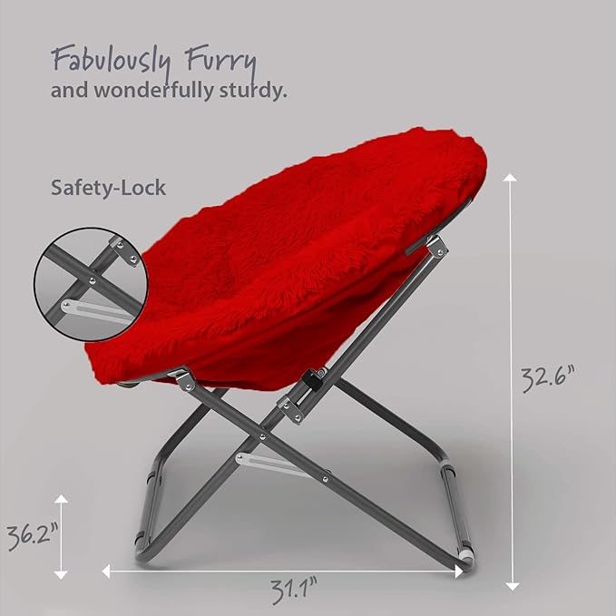 Oversized Mongolian Faux Fur Saucer Chair, Red - LeafyLoom