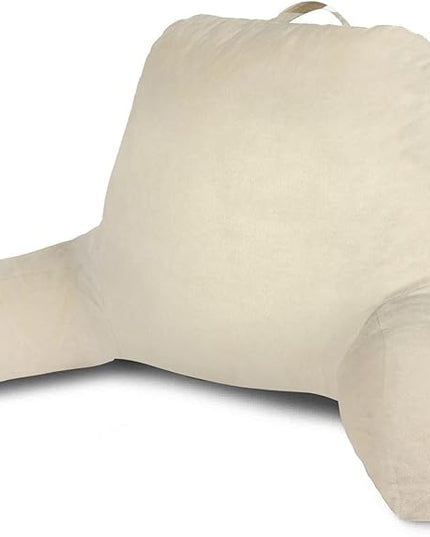 ComfortSpa Reading Pillow for Bed Adult Size, Back Rest Pillow with Arms, Pockets and Washable Cover; Use as a Back Pillow for Sitting in Bed for Bedrest or Relief from GERD Heartburn (Cream) - LeafyLoom