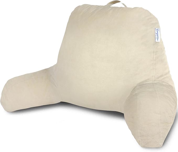 ComfortSpa Reading Pillow for Bed Adult Size, Back Rest Pillow with Arms, Pockets and Washable Cover; Use as a Back Pillow for Sitting in Bed for Bedrest or Relief from GERD Heartburn (Cream) - LeafyLoom