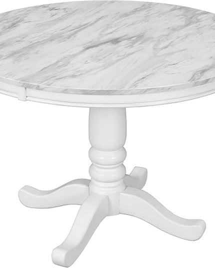 5-Piece Dining, Kitchen Set with Marble-Top Round Table and 4 Comfortable X Back Wood Chairs, Ensemble for Cozy Family Meals, White - LeafyLoom