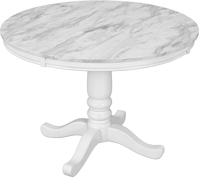 5-Piece Dining Marble-Top Round 4 Comfortable X Back Wood, Elegant Kitchen Table and Chairs Set, Ensemble for Cozy Family Meals, White - LeafyLoom