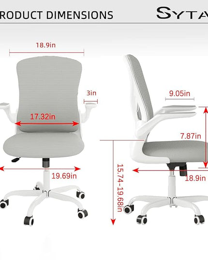 Sytas Home Office Chair Ergonomic, Mesh Desk Chair Lumbar Support, Ergonomic Computer Chair Adjustable Armrest (Gray) - LeafyLoom