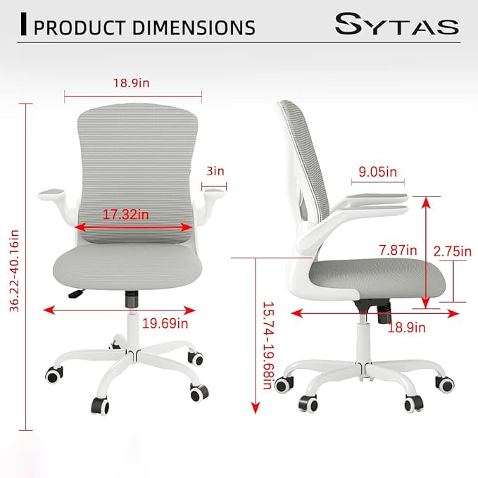 Sytas Home Office Chair Ergonomic, Mesh Desk Chair Lumbar Support, Ergonomic Computer Chair Adjustable Armrest (Gray) - LeafyLoom