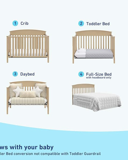 Graco Benton 5-in-1 Convertible Crib (Driftwood) – GREENGUARD Gold Certified, Converts from Baby Crib to Toddler Bed, Daybed and Full-Size Bed, Fits Standard Full-Size Crib Mattress - LeafyLoom