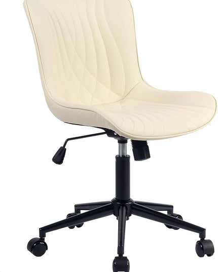 YOUTASTE Office Chair Armless Desk Chair Small Computer Swivel Rolling Chair with Wheels, Modern Upholstered PU Leather Computer Sewing Chair, Adjustable Home Office Desk Chairs, Beige - LeafyLoom