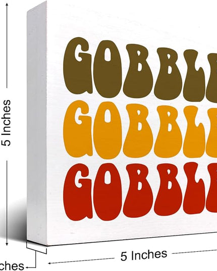 Autumn Desk Decor,Groovy Gobble Gobble Fall Thanksgiving Wood Block Sign Desk Decor,Rustic Autumn Seasonal Wooden Box Plaque Sign Desk Decor for Home Shelf Table Decorations - LeafyLoom