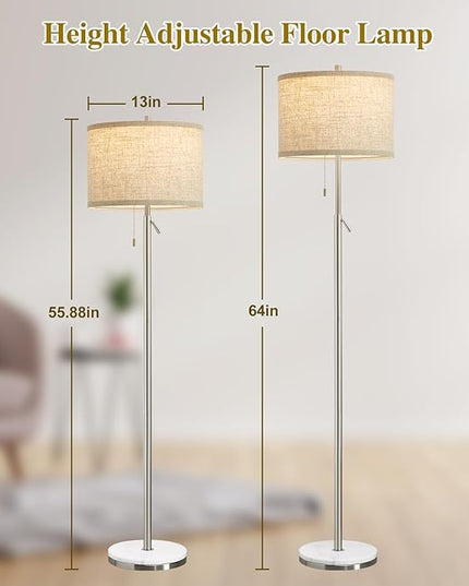 Marble Floor Lamp, Adjustable Height Standing Lamp with Marble Base Tall Lamp with Pull Chain Switch Floor Lamps for Living Room, Bedroom & Office Bulbs Not Included(Silver) - LeafyLoom