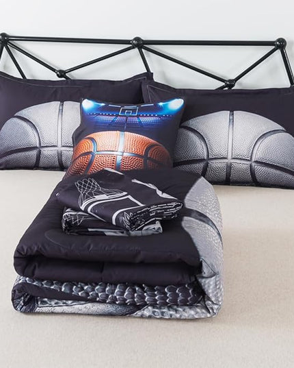 ADASMILE A & S Basketball Comforter Twin for Boys Basketball Bedding Twin for Kids Basketball Sports Comforter with Basketball Sheets 6 Pieces Bed in A Bag Comforter Twin for Boys Teens Sports Bed Set - LeafyLoom
