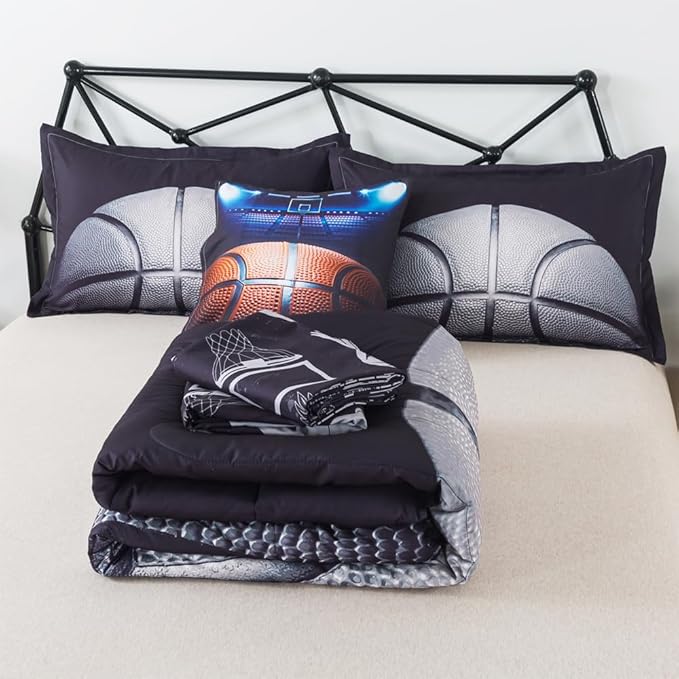 ADASMILE A & S Basketball Comforter Twin for Boys Basketball Bedding Twin for Kids Basketball Sports Comforter with Basketball Sheets 6 Pieces Bed in A Bag Comforter Twin for Boys Teens Sports Bed Set - LeafyLoom