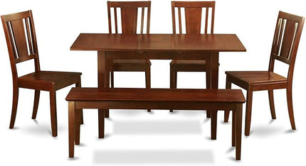 East West Furniture NODU6C-MAH-W 6 Piece Set Contains a Rectangle Dining Room Table with Butterfly Leaf and 4 Kitchen Chairs with a Bench, 32x54 Inch - LeafyLoom