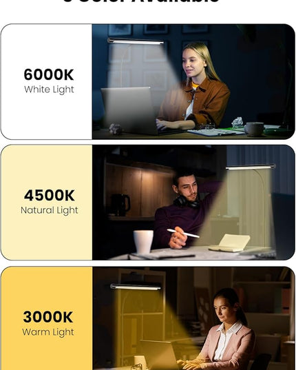 LED Desk Lamp for Home Office, Eye-Caring LED Desk Light Bar with Gooseneck, 12W Dimmable Overhead Light for Desk, Architect Clamp Lamp for Reading Study Workbench - LeafyLoom