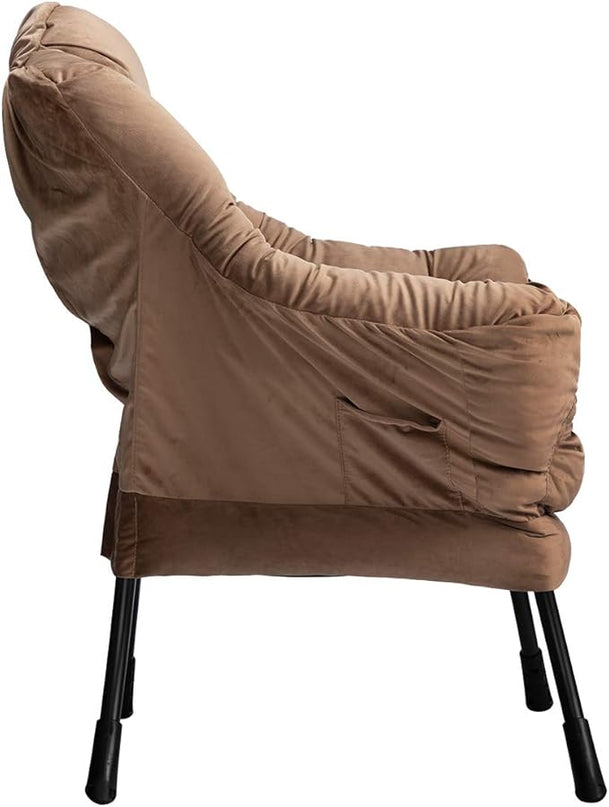 HollyHOME Modern Fabric Large Lazy Chair, Accent Oversized Comfy Reading Chair, Thick Padded Cozy Lounge Chair with Armrest, Steel Frame Leisure Sofa Chair for Living Room, Bedroom, Dorm, Dark Brown - LeafyLoom