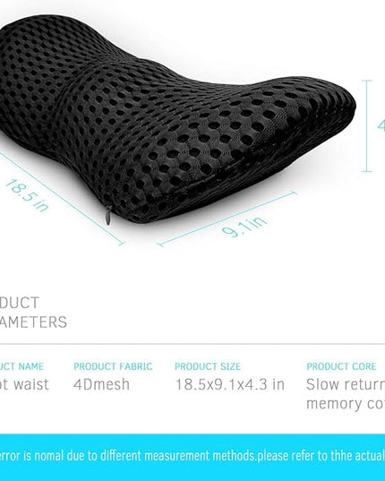 Lumbar Support Pillow - Memory Foam for Low Back Pain Relief, Ergonomic Streamline Car Seat, Office Chair, Recliner and Bed (black) - LeafyLoom