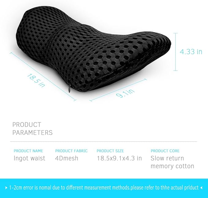 Lumbar Support Pillow - Memory Foam for Low Back Pain Relief, Ergonomic Streamline Car Seat, Office Chair, Recliner and Bed (black) - LeafyLoom