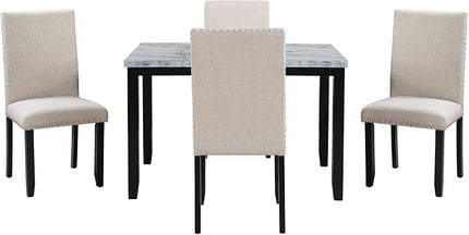 NicBex Dining Table for 4 Kitchen & Dining Room Tables Faux Marble 5-Piece Dining Set Table with 4 Thicken Cushion Dining Chairs Home Furniture, Space-Saving, White - LeafyLoom