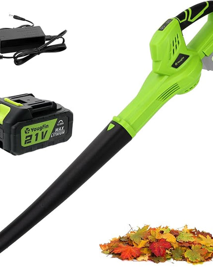 YOUGFIN Cordless Leaf Blower,21V Battery Powered Leaf Blower for Lawn Care, Electric Lightweight Mini Leaf Blower (Battery & Charger Included) - LeafyLoom