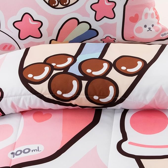 CVHOUSE Kawaii Bedding Queen Size,Kawaii Rabbit Bedding Set for Girls Kids,Cute Rabbit Comforter Set Kawaii Rabbit Duvet Set Rabbit Pattren Quilt Set Girls Room Decor 3 Pieces - LeafyLoom