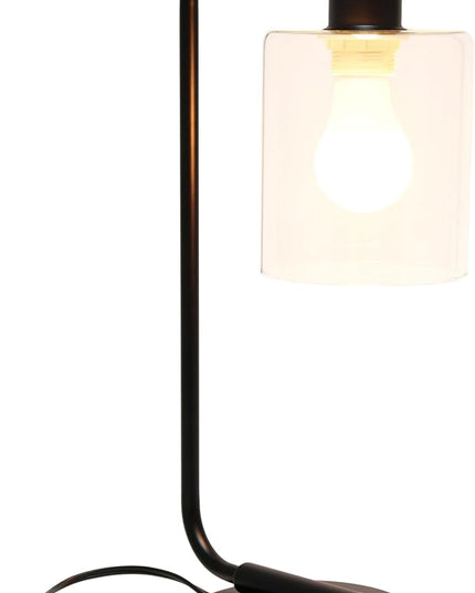 Simple Designs LD1066-BLK-LB Industrial Vintage Bronson Iron Lantern Desk Table Lamp with USB Port and Glass Cylinder Shade for Office, Living Room, Bedroom, Black, with Feit LED Bulb Included - LeafyLoom
