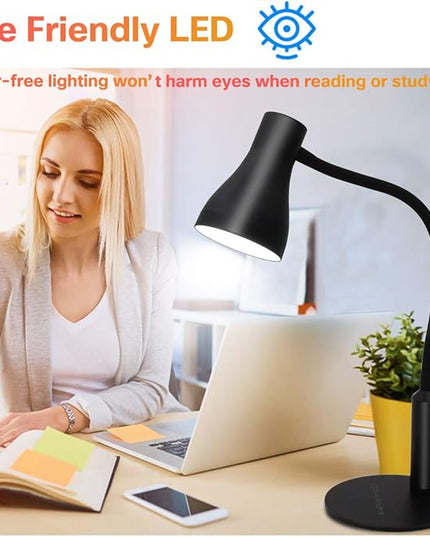 LED Desk Lamp, 3 Lighting Modes and 6 Brightness Levels, 10W Flexible Gooseneck Table Lamp for Living Room and Study, Remote Control with Timing Function, AC Adapter Included (Black) - LeafyLoom