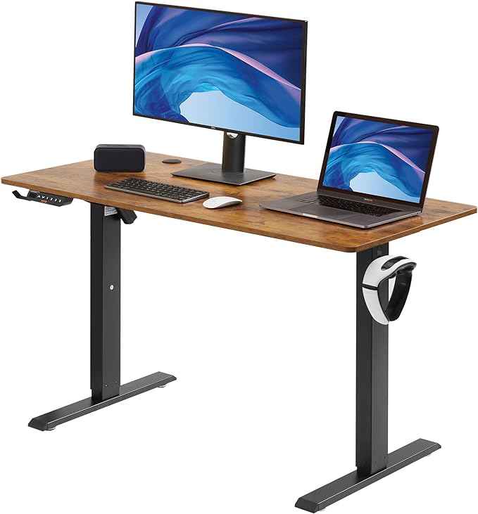 VEVOR Height Adjustable Desk, 47.2 x 23.6 in, 3-Key Modes Electric Standing Desk, Whole Piece Desk Board, Sturdy Dual Metal Frame, Max. Loading 180 LBS Computer Sit Stand up Desk, for Home and Office - LeafyLoom