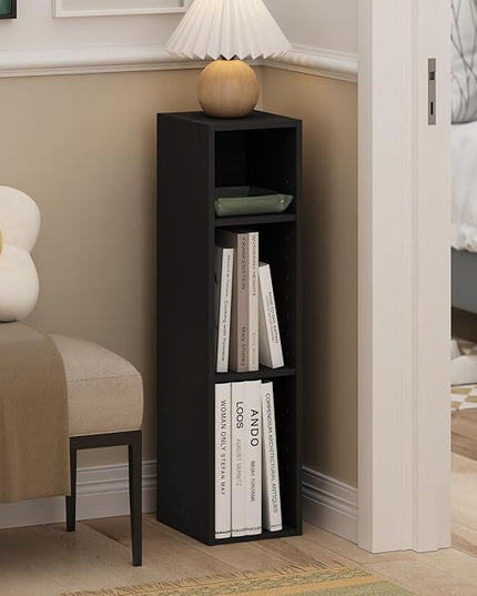 Furinno Fulda 3-Tier Space Saving Storage Shelf Bookcase, 8-Inch Width, Blackwood - LeafyLoom