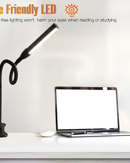 Clip on Reading Light, Clip Light, Warm & Daylight & White Light 3 Colors, Eye-Care Clamp Lamp with 10 Dimmable Illumination Modes - LeafyLoom