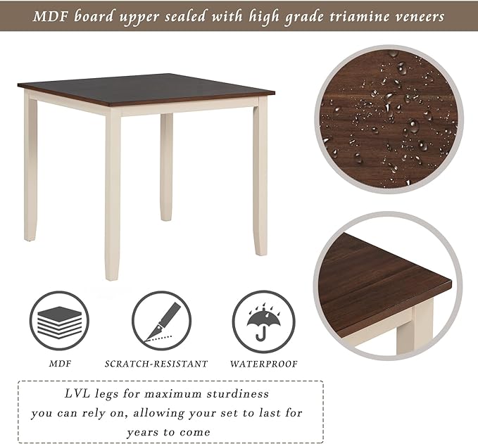 NicBex Small Dining Table Set for 4 Breakfast Nook Table Set 5 Piece Dining Table Set Industrial Wooden Kitchen Table and 4 Chairs for Dining Room, Living Room, Brown + Cottage White - LeafyLoom