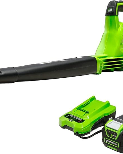 Greenworks 40V Leaf Blower/Sweeper, 150 MPH, Lightweight, Quiet, with 2.0 Ah Battery and Charger - LeafyLoom