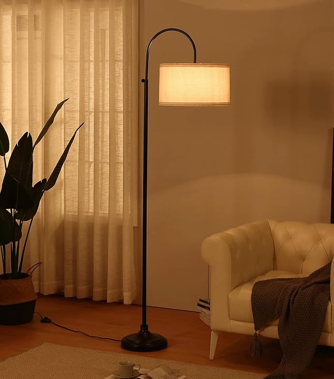 Brightech Nora Bright Arc Tall Lamp, Contemporary LED Floor Lamp, Standing Lamp for Living Rooms & Offices, Mid-Century Modern Standing Lamp with Heavy Base for Bedroom - Black - LeafyLoom