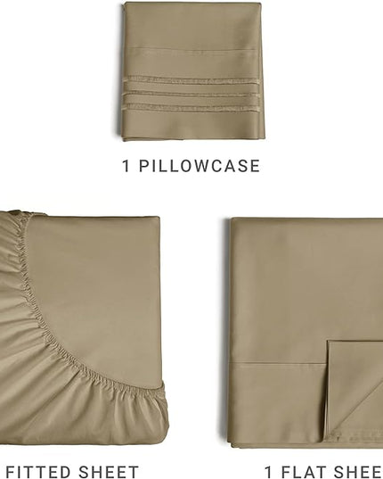 Twin XL Size 3 Piece Sheet Set - Comfy Breathable & Cooling Sheets - Hotel Luxury Bed Sheets for Women & Men - Deep Pockets, Easy-Fit, Extra Soft & Wrinkle Free Sheets - Khaki Oeko-Tex Bed Sheet Set - LeafyLoom