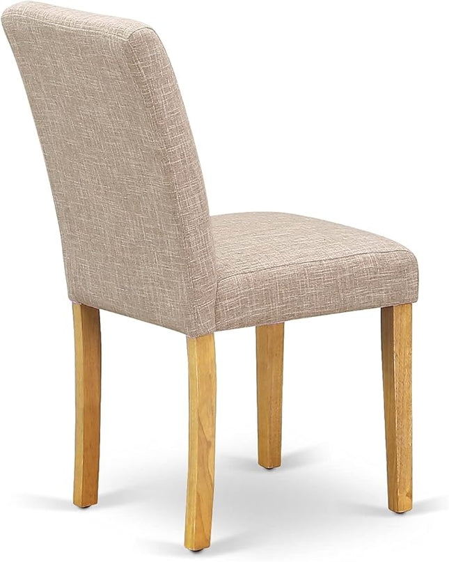 East West Furniture 1NDAB5-OAK-04 5 Piece Set includes a Rectangle Dining Room Table with Dropleaf and 4 Light Tan Linen Fabric Upholstered Parson Chairs, 30x48 Inch - LeafyLoom