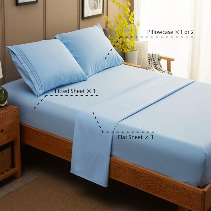 SONORO KATE Bed Sheet Set Super Soft Microfiber 1800 Thread Count Luxury Egyptian Sheets 16-Inch Deep Pocket Wrinkle-4 Piece(Queen Lake Blue) - LeafyLoom