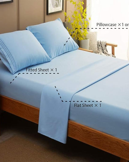 SONORO KATE Bed Sheet Set Super Soft Microfiber 1800 Thread Count Luxury Egyptian Sheets 18-Inch Deep Pocket Wrinkle-4 Piece(California King Lake Blue) - LeafyLoom