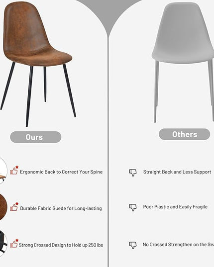 FurnitureR Dining Chairs Comfortable Upholstered Side Seating Armless for Home Kitchen Bedroom Living Room Guest Restaurant Cafe (Brown, Set of 4) - LeafyLoom
