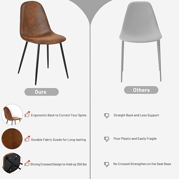 FurnitureR Dining Chairs Comfortable Upholstered Side Seating Armless for Home Kitchen Bedroom Living Room Guest Restaurant Cafe (Brown, Set of 4) - LeafyLoom