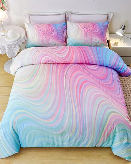Comforter Set for Girls,Rainbow Comforter Set Full,Pink Comforter Set,Tie Dye Bedding,Kids Bedding Set for Girls,Teen Girl Comforter Set,Blue Pink Comforter for Kids - LeafyLoom