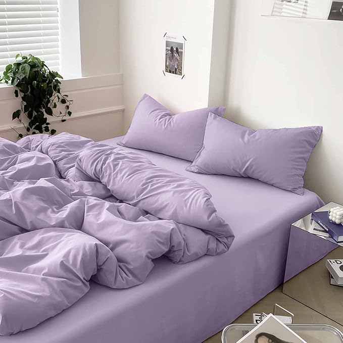 ETDIFFE Light Purple Comforter Set King Size, 3 Piece Aesthetic Modern Bedding Set - Soft & Lightweight All Season Microfiber Down Alternative Bed Comforter with 2 Pillow Shams for Women - LeafyLoom