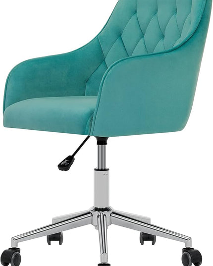 Velvet Desk Chair Vanity Chair for Makeup with Wheels and Back Home Office Chair Adjustable Rolling Swivel Chair for Bedroom Vanity Room Green - LeafyLoom