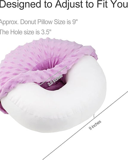Washable Ear Piercing Pillow with Removable Pillowcase Donut Pillows Hole for Ear Pain Relief CNH Sleeping Pressure Sore Side Sleepers Ear Guard Protector Cover (Minky Dot Lavender) - LeafyLoom