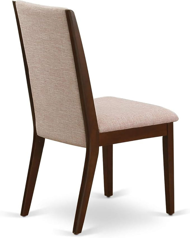 East West Furniture NDLA3-MAH-04 Norden 3 Piece Dining Set Contains a Rectangle Kitchen Table with Dropleaf and 2 Light Tan Linen Fabric Upholstered Chairs, 30x48 Inch, Mahogany - LeafyLoom