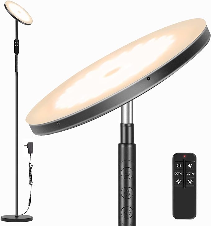 LED Floor Lamp, 3600LM 36W Super Bright Standing Lamp with Remote & Touch Control, 350W Equivalent Modern Torchiere Lamp with 2700K-6500K Stepless Dimming, 69" Tall Lamp for Living Room Bedroom Office - LeafyLoom
