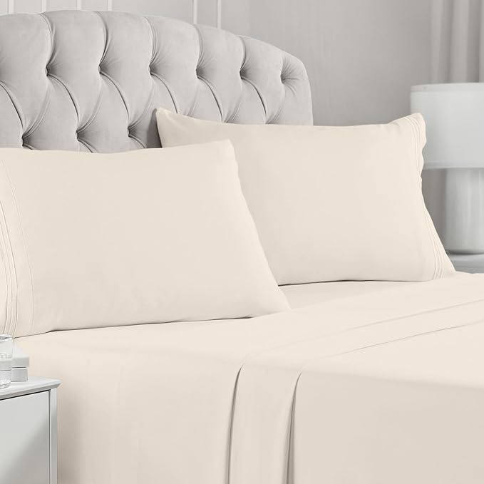 Mellanni Full Sheets Set - 4 PC Iconic Collection Bedding Sheets & Pillowcases - Hotel Luxury, Extra Soft, Cooling Bed Sheets - Deep Pocket up to 16 inch (Full, Golden Ivory) - LeafyLoom