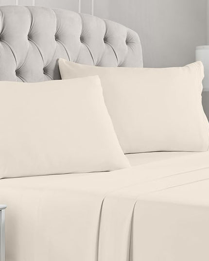 Mellanni King Sheets Set - 4 PC Iconic Collection Bedding Sheets & Pillowcases - Hotel Luxury, Extra Soft, Cooling Bed Sheets - Deep Pocket up to 16 inch (King, Golden Ivory) - LeafyLoom